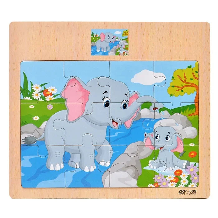 Wooden Jigsaw Puzzle Kids Cartoon Animals Traffic Car