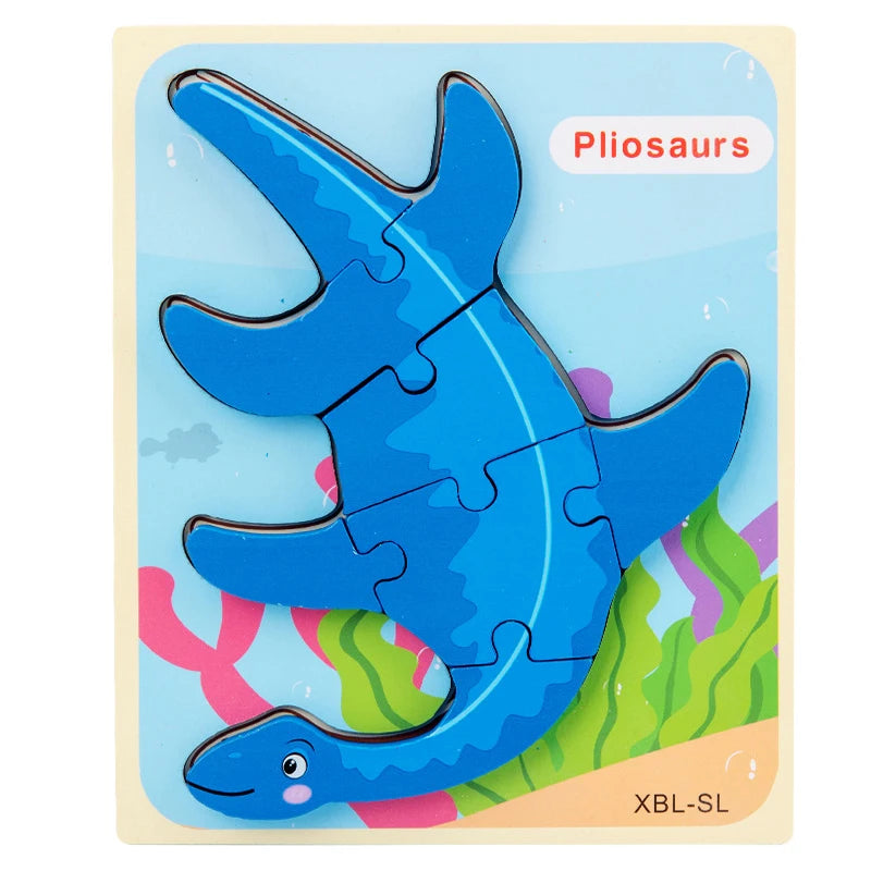 Baby Wooden Cartoon Dinosaur 3D Puzzle Jigsaw