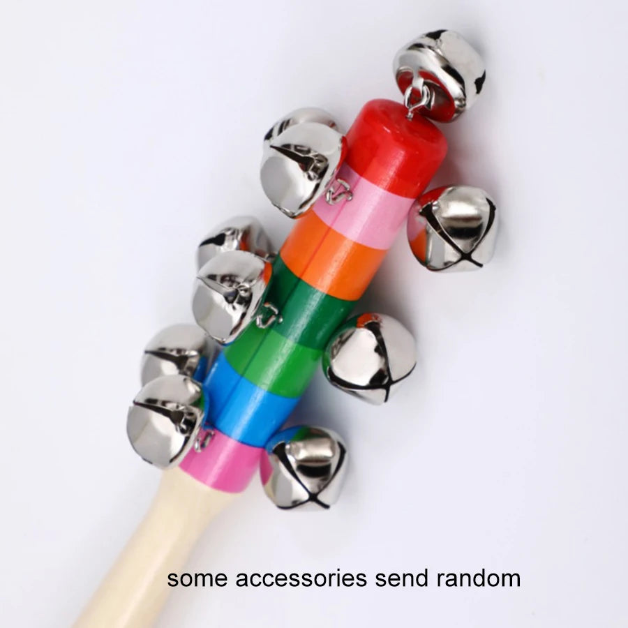 Colorful Rainbow Hand Held Bell Stick Wooden