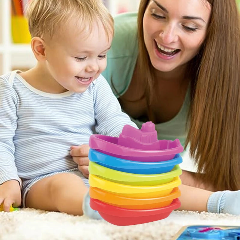 Stacking Cup Bath Toys for Kids Colorful Folding Boat