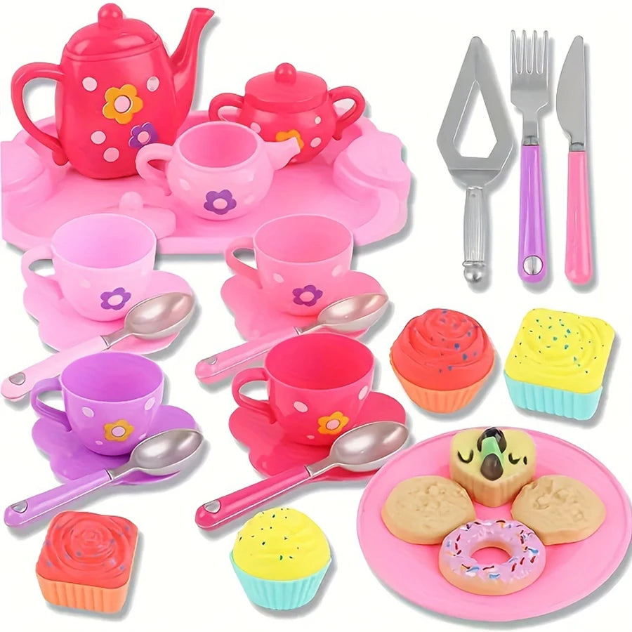 Tea Set For Little Girls, Tea Party Set, Tea Set Including Kettle, Cookies, Kids Play Food