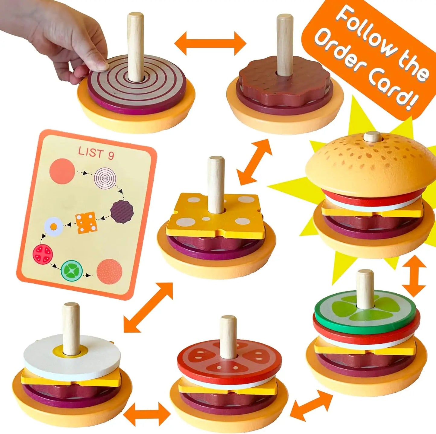 Wooden Burger Sandwich Stacking Toys For Toddler