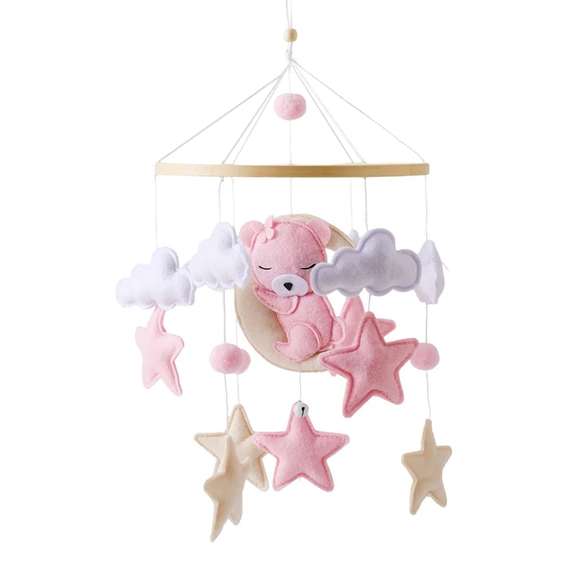 Baby Crib Mobile Bed Bell Hanging Soft Felt Cartoon Pink Bear