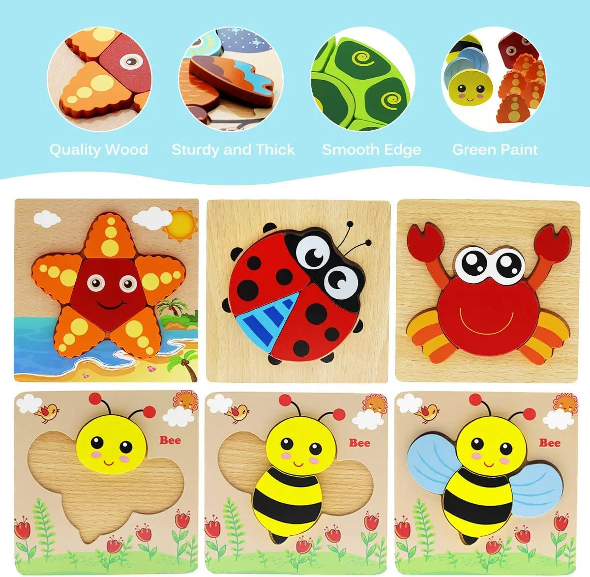 Montessorri Wooden Toy 3D Puzzle Cartoon Animals