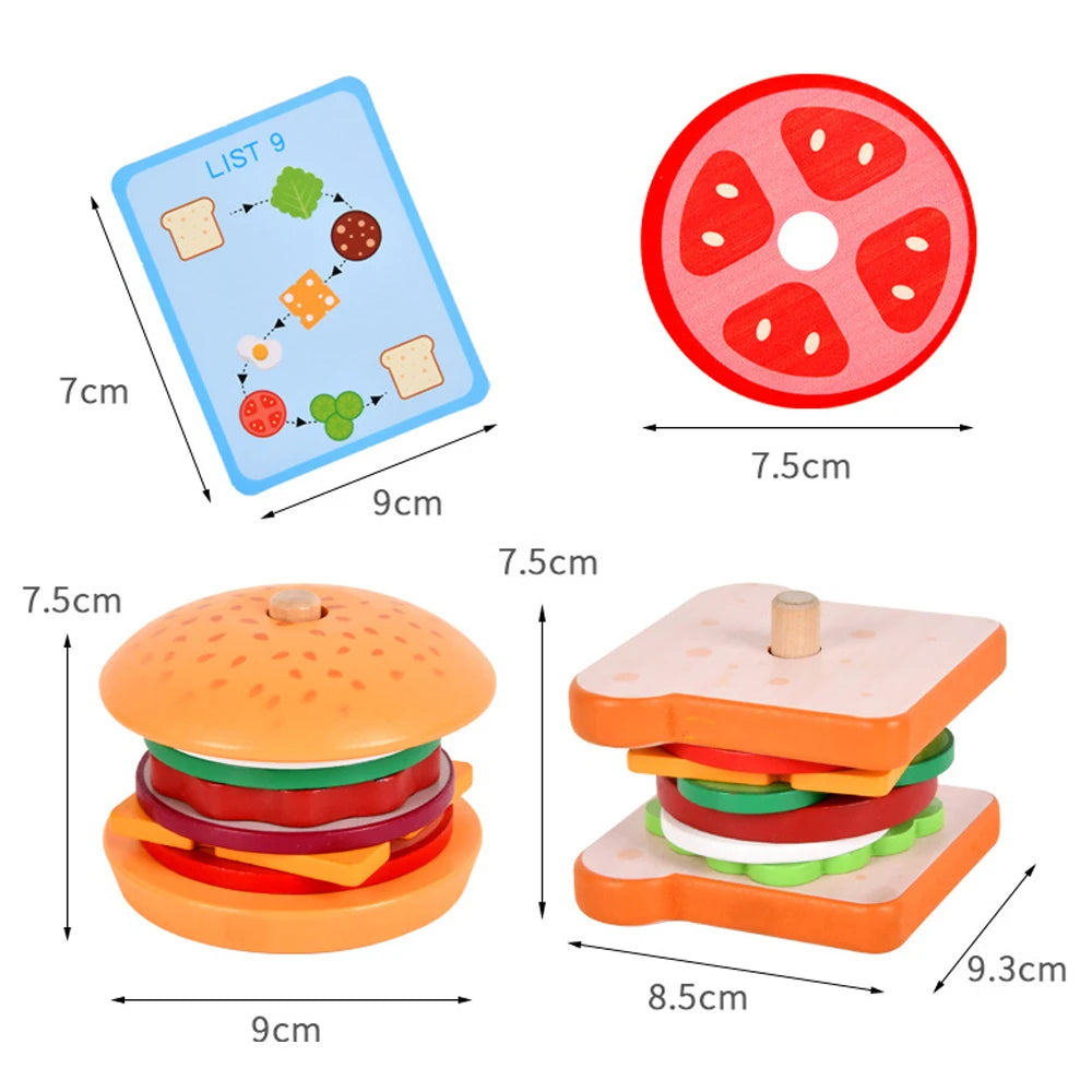 Wooden Burger Sandwich Stacking Toys For Toddler